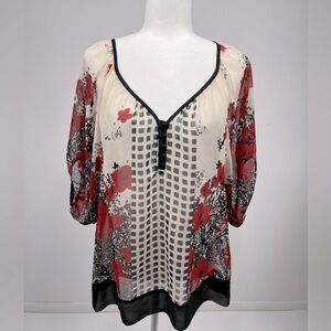 Fei chiffon floral bell sleeve blouse size M